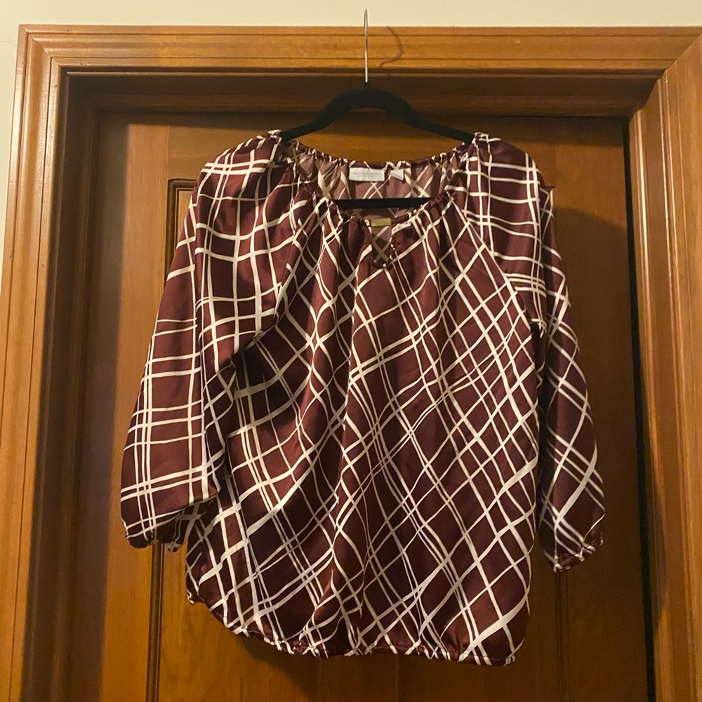Maroon and white blouse